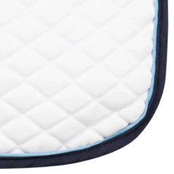 TuffRider Basic All Purpose Pad With Trim And Piping -Equestrian Supply Store 100558 JPC TuffRider.Basic .AllPurpose.Saddle.Pad .Trim Piping White.Navy .LightBlue CloseUp