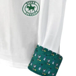 Essex Classics Ladies "Cock-a-Doodle-Do" Talent Yarn Straight Collar Long Sleeve Show Shirt -Equestrian Supply Store Essex.Classics Cock a doodle do Show.Shirt ESL35 W3 Green.Roosters Swatch 01