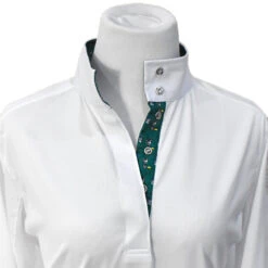 Essex Classics Ladies "Cock-a-Doodle-Do" Talent Yarn Straight Collar Long Sleeve Show Shirt -Equestrian Supply Store Essex.Classics Show.Shirt Roosters ESL35 W3 Green.Roosters 00 9d62dcb0 cae5 44c7 a111 c281bbfa85eb