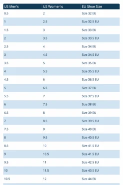 Equiline RudyK Leather Sneakers -Equestrian Supply Store Eu to US shoe size chart