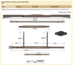 HDR Pro Mono Crown Padded Fancy Bridle -Equestrian Supply Store HDR Bridle 5099 Size Chart