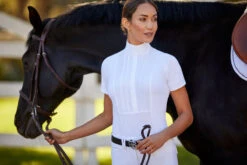 Ariat Womens Luxe Short Sleeve Show Shirt 17 Ariat Womens Luxe Short Sleeve Show Shirt -Equestrian Supply Store S23 WMS ENGL Carmel LaCunha Shot 01 6359 RTL