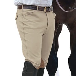 Ovation Men's EuroWeave Front Zip 4-Pocket Knee Patch Breeches -Equestrian Supply Store classic show tan 06048.1588796601.1280.1280