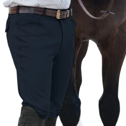 Ovation Men's EuroWeave Front Zip 4-Pocket Knee Patch Breeches -Equestrian Supply Store navy 75151.1588796602.1280.1280