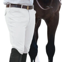 Ovation Men's EuroWeave Front Zip 4-Pocket Knee Patch Breeches -Equestrian Supply Store white 61757.1588796602.1280.1280